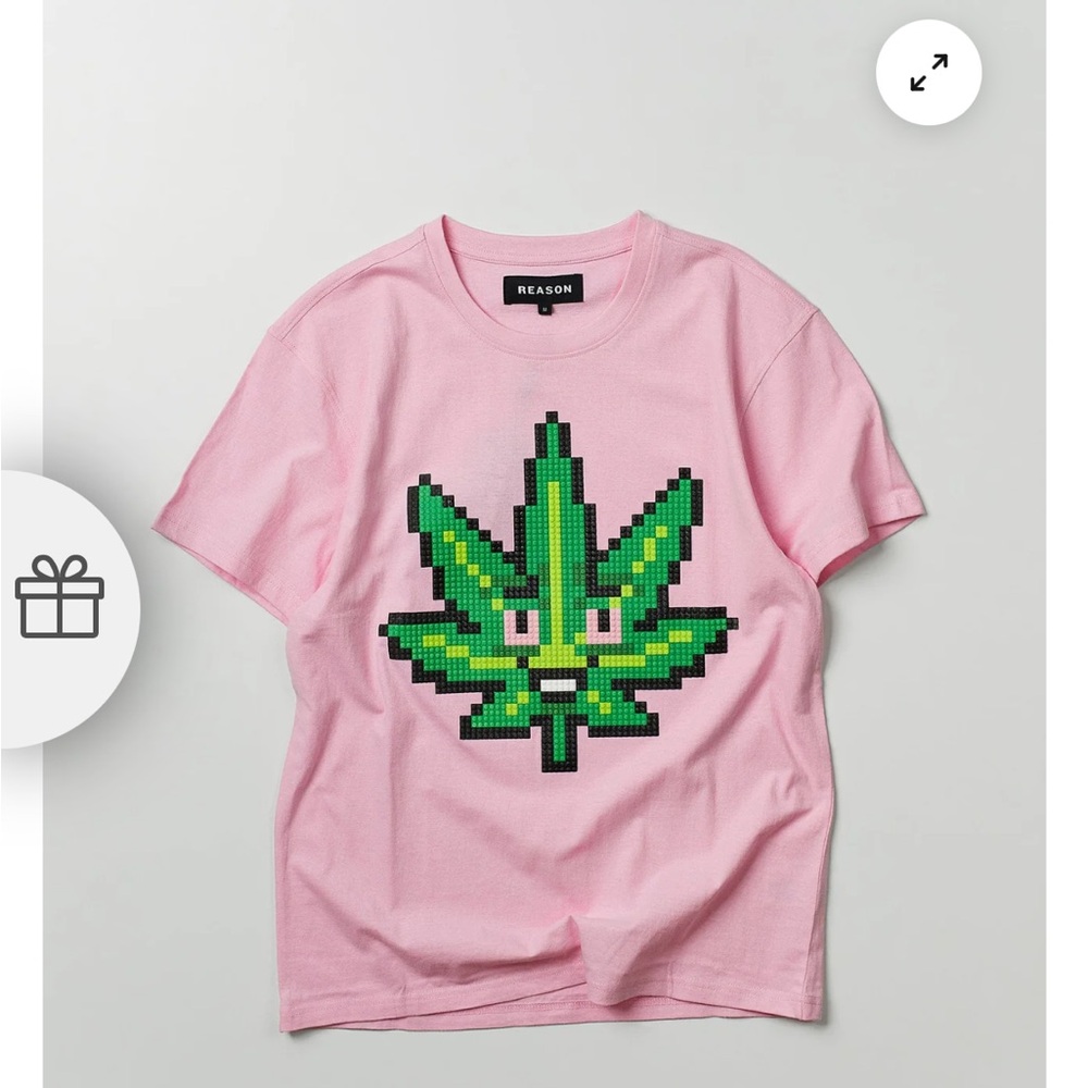 Reason Pink Tee with Green Pixel Leaf